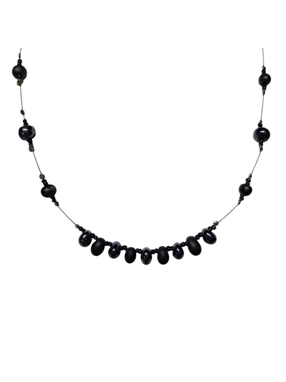Black Iridescent Glass Floating Illusion Bead Choker Necklace Y2K Whimsigoth